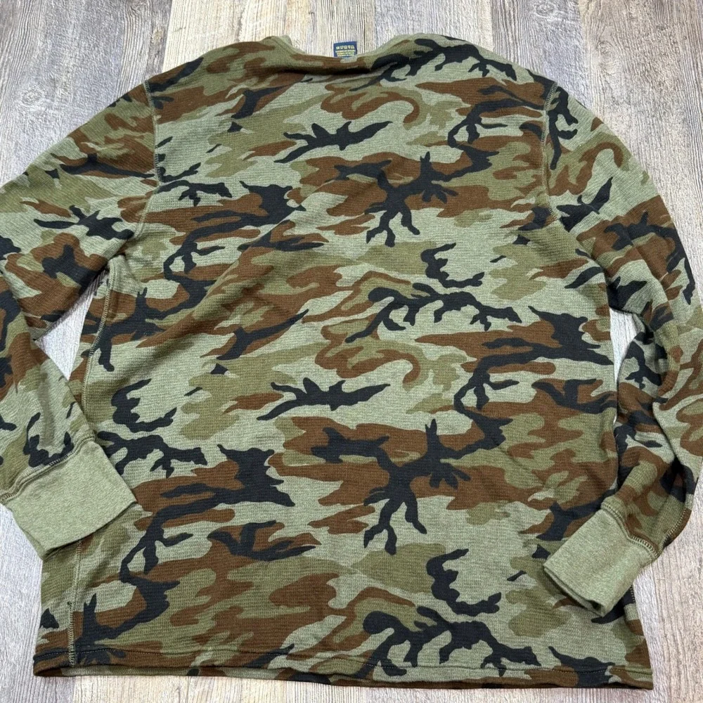Polo Ralph Lauren Mens XL Camo Waffle Knit Thermal Long Sleeve Shirt Green Brown